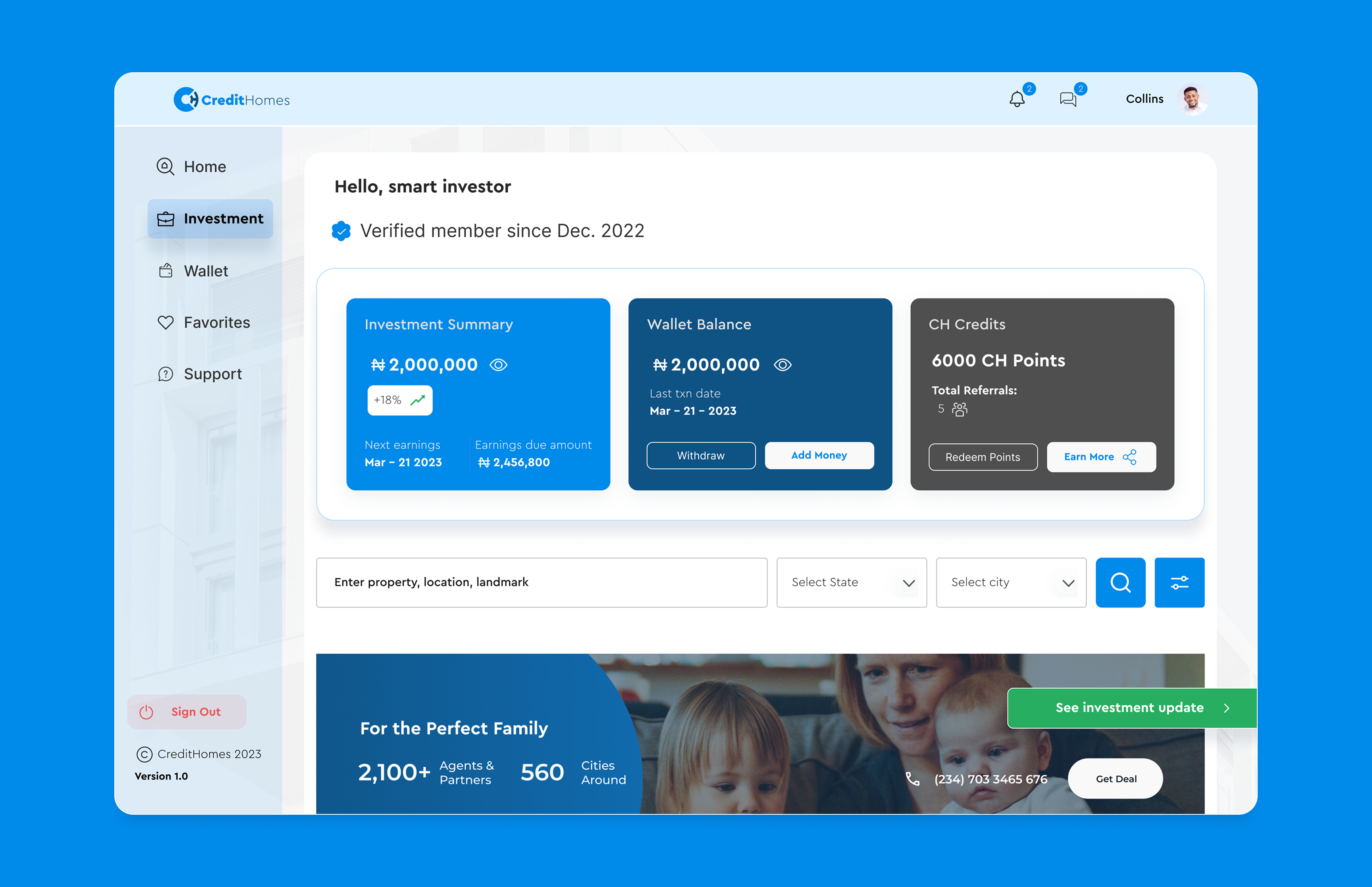 CreditHomes investment screen