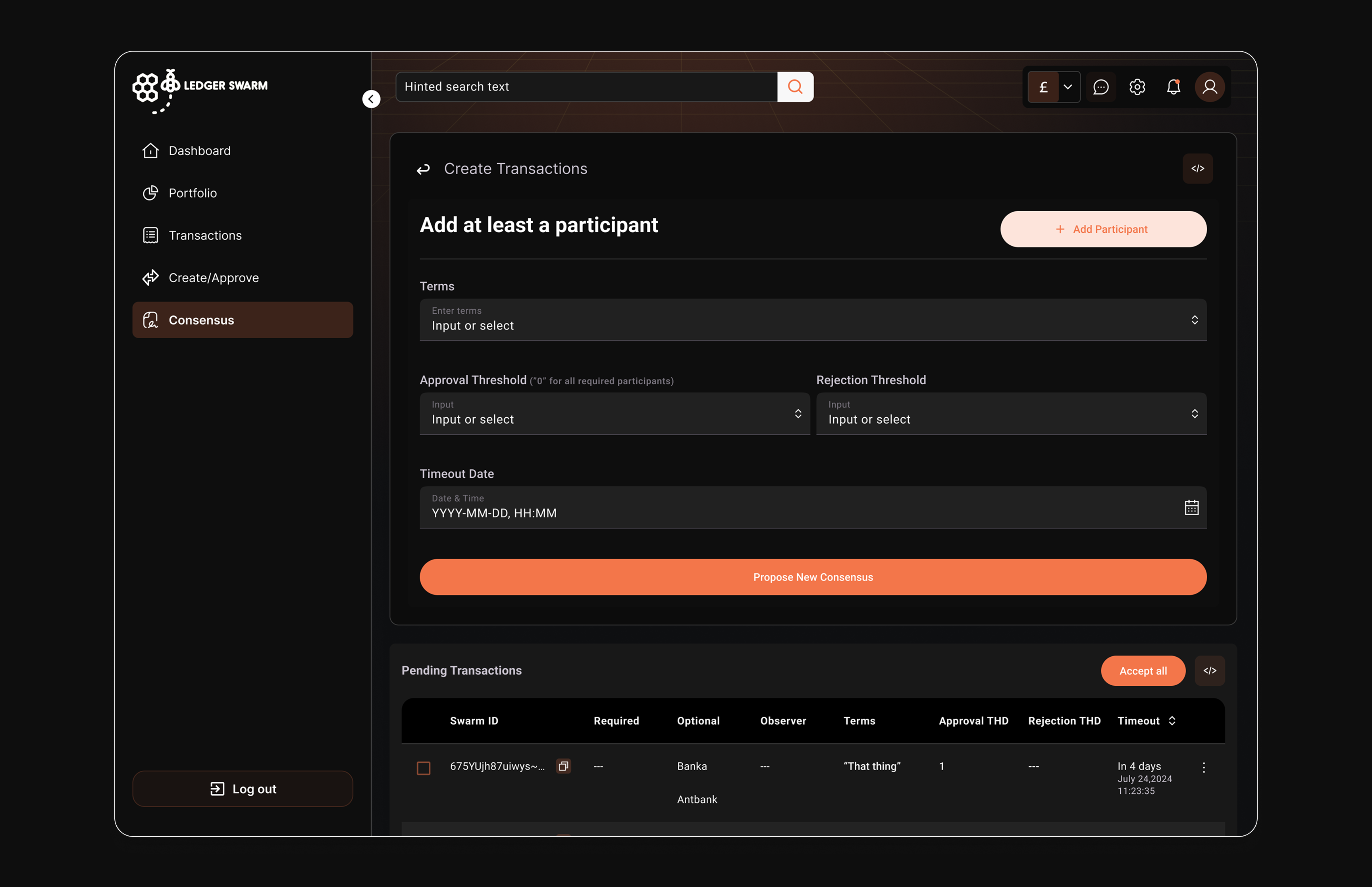 Ledger Swarm consensus screen