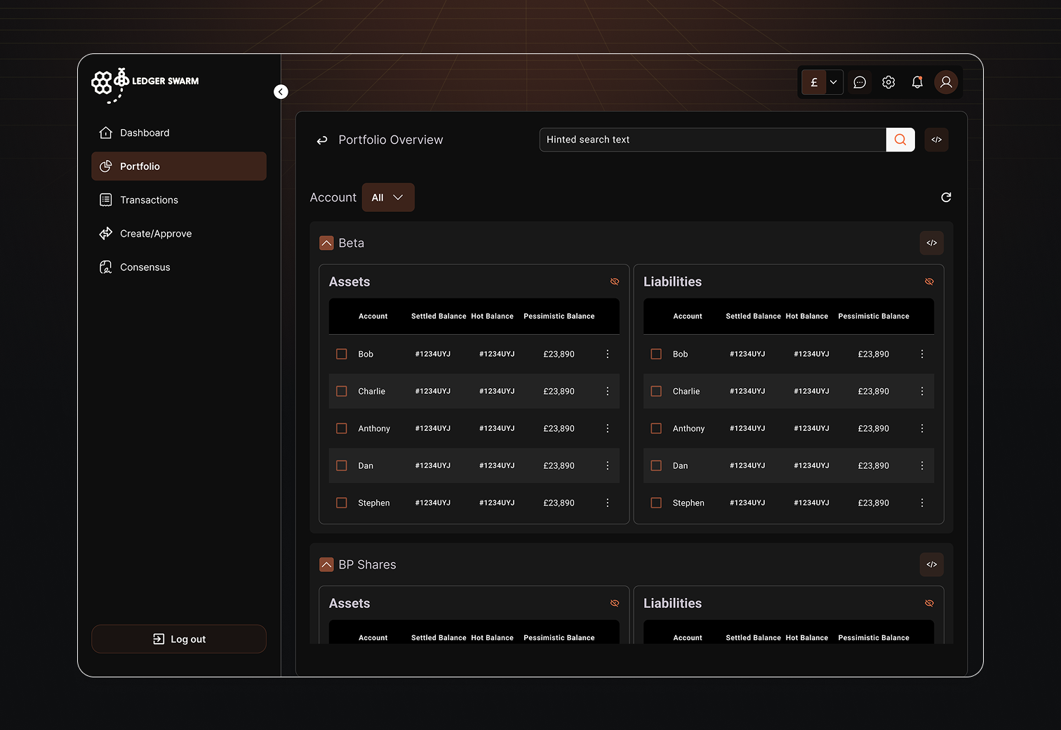 Ledger Swarm portfolio screen