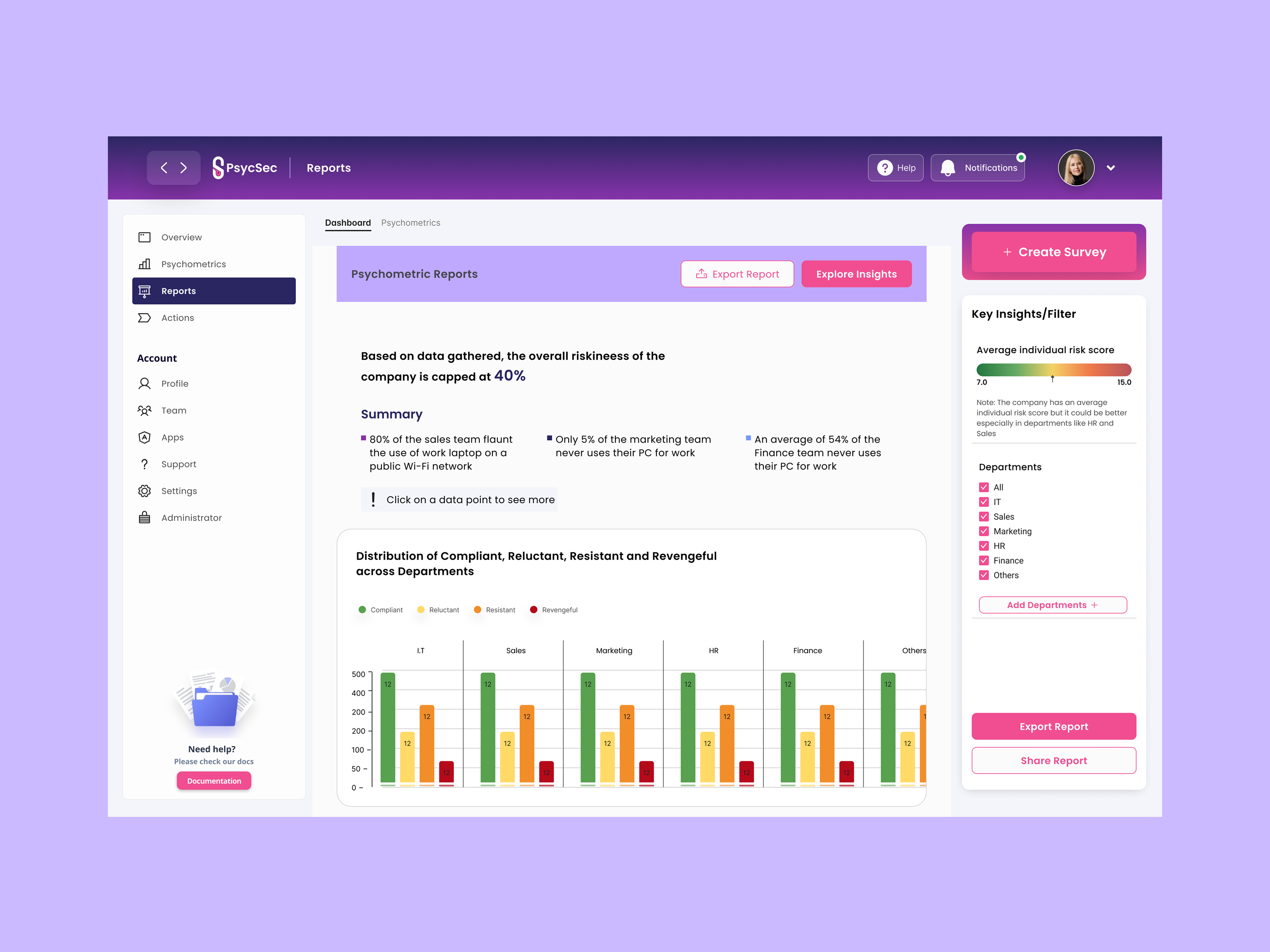 PsycSec reports screen
