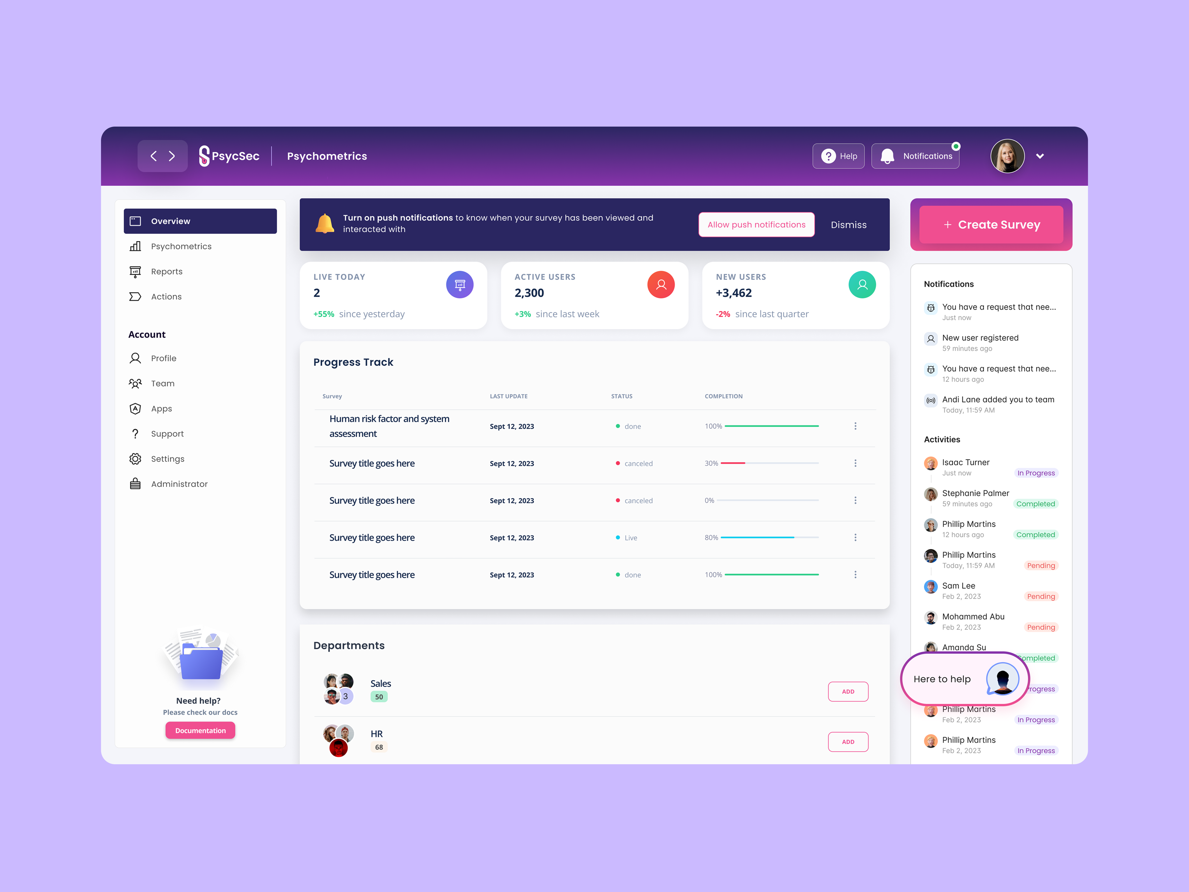 PsycSec overview screen
